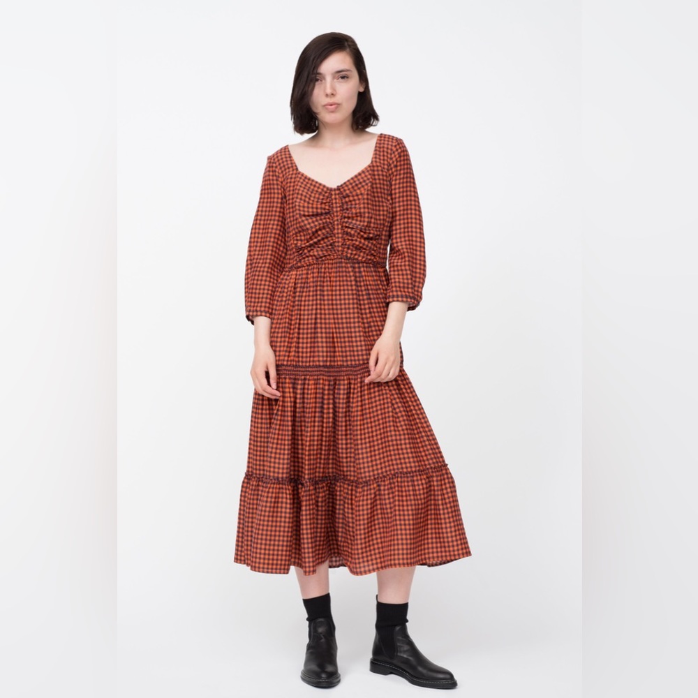 Sea NY silk prairie dress in red/black plaid. Size 4, worn 3x. Pristine.